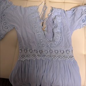 hello molly blue deep V flowy above knee dress